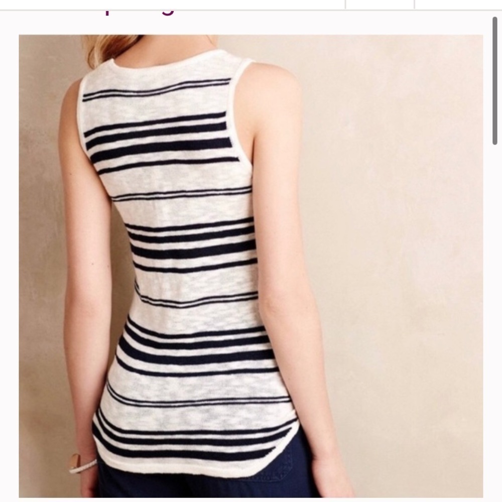 ❤️ Anthropologie | Moth | Watermark Knit Stripe Tank Large Top Shirt coastal - Picture 2 of 5